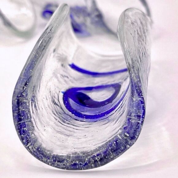 Blue Swirl Fused Blown Art Glass Napkin Sleeve Holders (8) - Picture 10 of 14